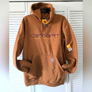 NEW ! Carhartt Mens Rain Defender Loose Fit Logo Graphic Sweatshirt Brown Medium